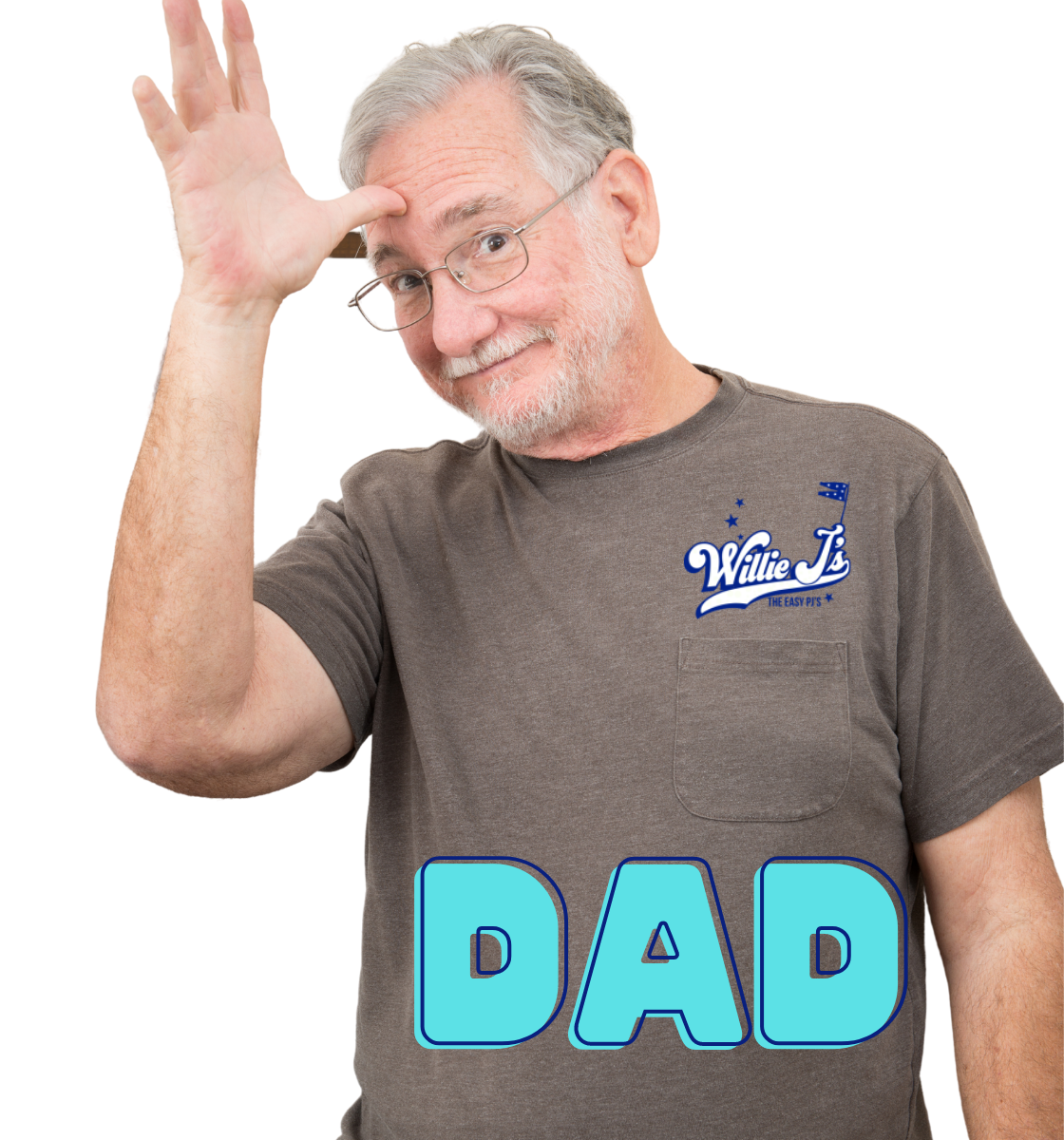 Older man with Willie J's Easy Pj's Velcro® Pajama t-shirt gesturing in ASL "Dad: