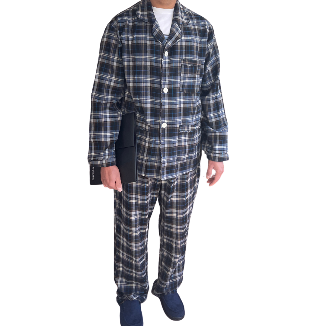 Men's Tall Adaptive Pajamas with Velcro and magnetic closure. Similar to Buck&Buck and Silvert's Adaptive. 