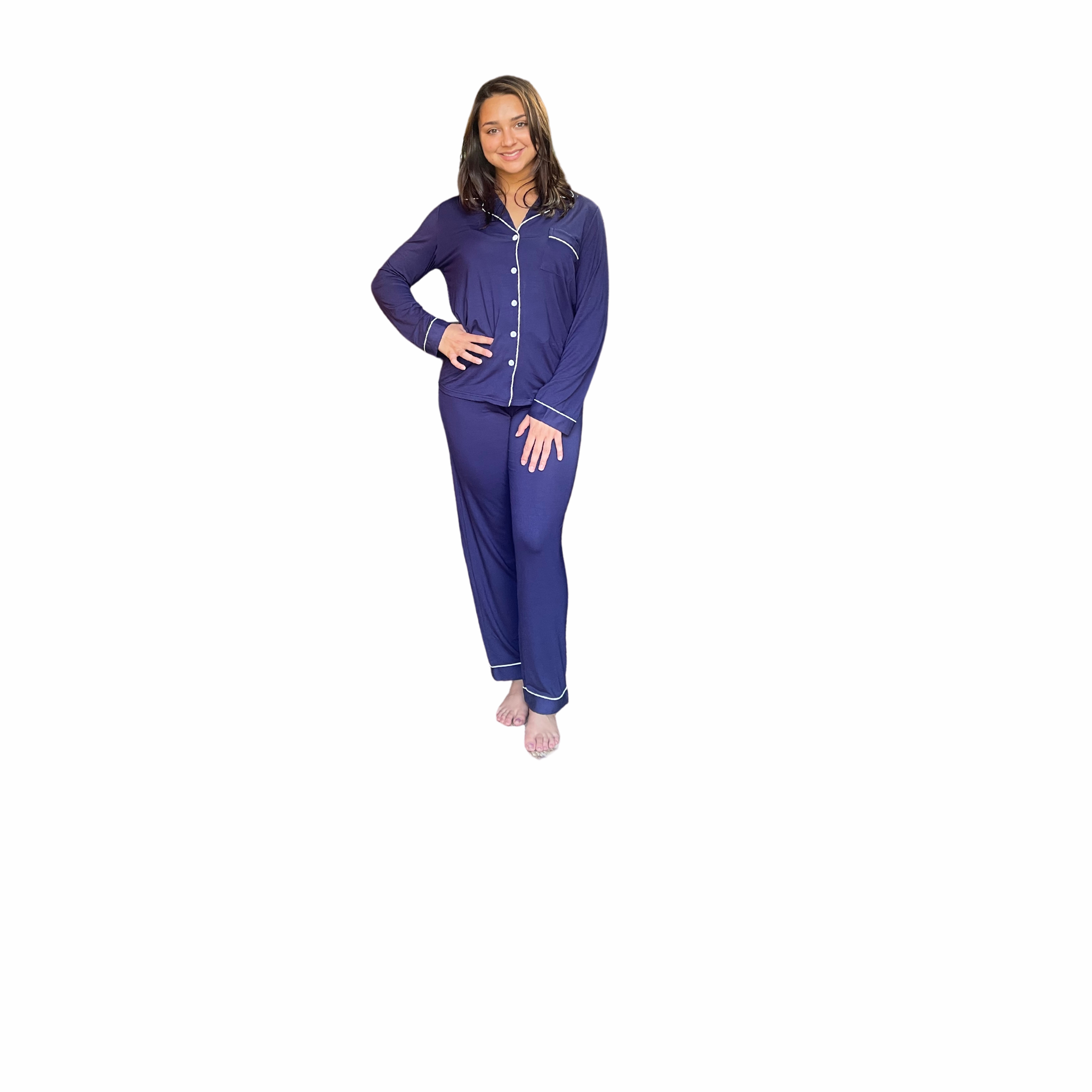 Moisture Wicking Bamboo Pajamas in Blue on homepage