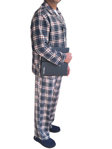 variant::red-white-blue  Men's Cotton/Poly Velcro Adaptive Pajama Set in Red, White and Blue. Adaptive features include Velcro, Magnetic Buttons and a longer fly and removable drawstring. Arthritis clothing pajama set with velcro closure, magnetic buttons, elastic and drawstring waist elderly adaptive warm cotton/poly blend. Great Gifts for elderly Men with Arthritis, Parkinsons Disease, Stroke or other conditions that interfere with manual dexterity.