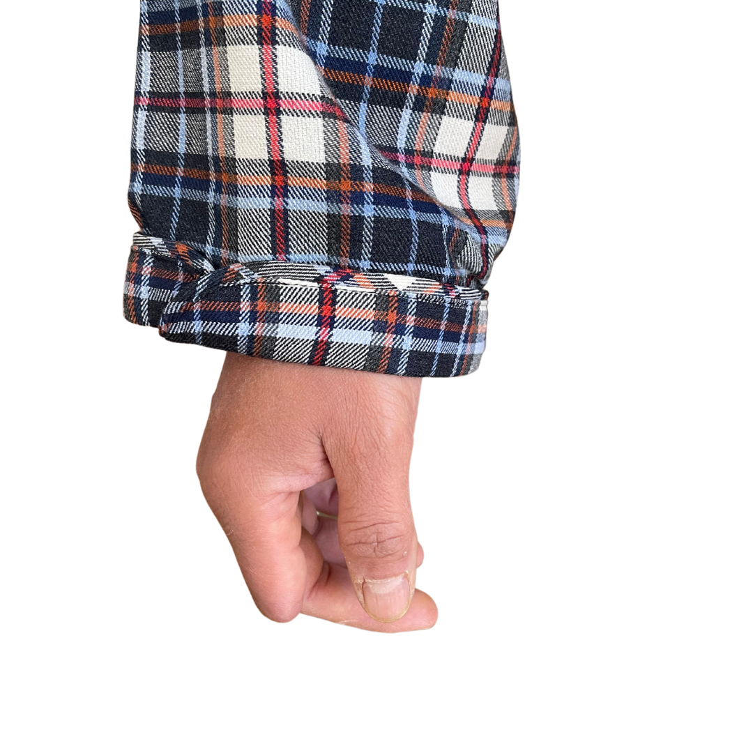 variant::red-white-blue [adaptive pajamas] - [Buck&Buck] hand to show sleeve length of mens cotton poly burbank adaptive pajamas