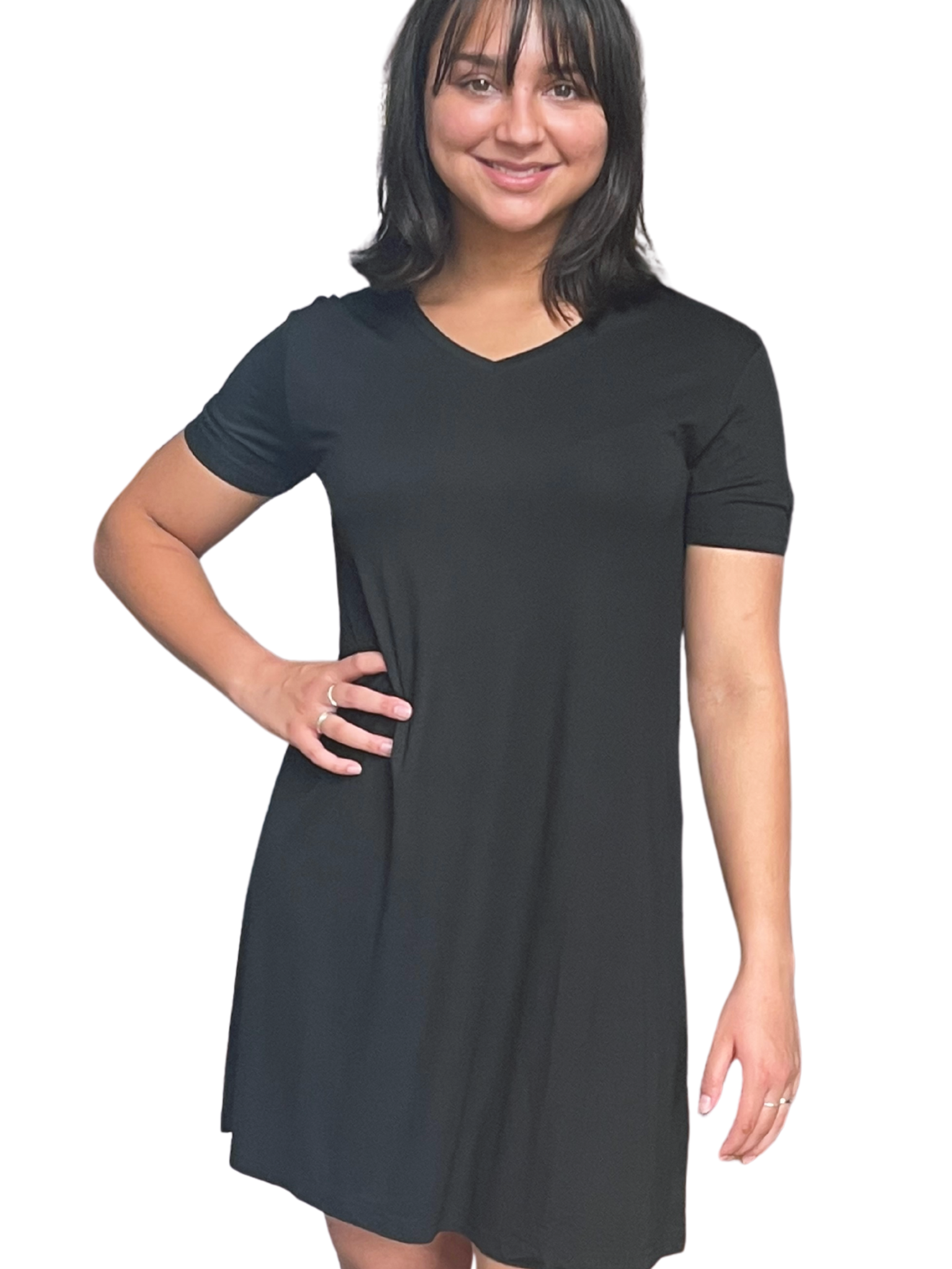 Bamboo Nightshirt/ Nightgown in Black, transparent background