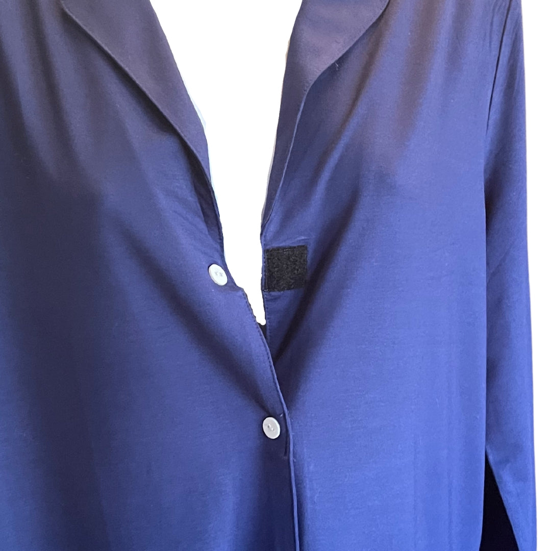 variant::all  Blue lenzing modal/ Bamboo pajama shirt with  Velcro closure.  Modal/bamboo is great at wicking moisture away and suitable for night sweats. 