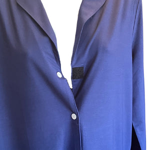Blue lenzing modal/ Bamboo pajama shirt with  Velcro closure.  Modal/bamboo is great at wicking moisture away and suitable for night sweats. 