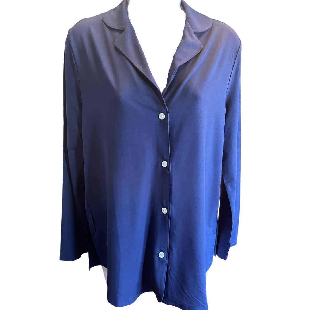 Blue lenzing modal/ Bamboo pajama shirt with Velcro closure. Modal/bamboo is great at wicking moisture away and suitable for night sweats.
