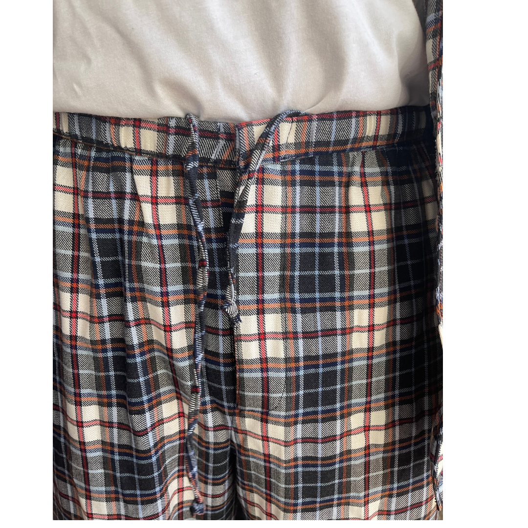 variant::red-white-blue Men's Cotton/Poly Velcro Adaptive Pajama Set in Red, White and Blue. Adaptive features include Velcro, Magnetic Buttons and a longer fly and removable drawstring. Arthritis clothing pajama set with velcro closure, magnetic buttons, elastic and drawstring waist elderly adaptive warm cotton/poly blend. Great Gifts for elderly Men with Arthritis, Parkinsons Disease, Stroke or other conditions that interfere with manual dexterity.