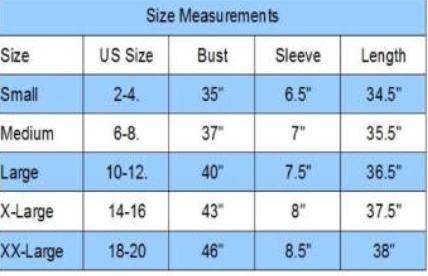 variant::All size chart for lenzing modal v-neck nightgown.