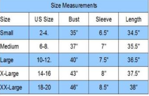variant::All size chart for lenzing modal v-neck nightgown.