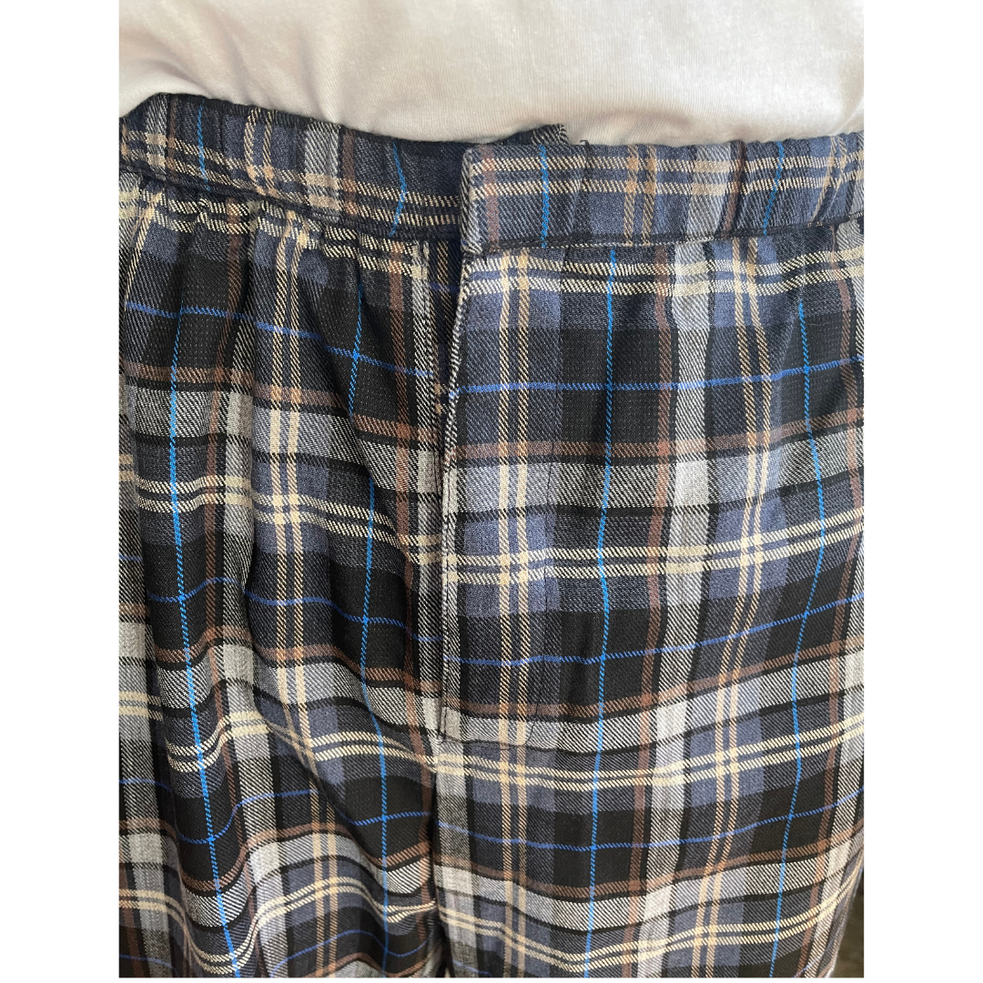 Blue/Tan plaid tall pajamas for men with focus on the waist and fly.Similar to Buck&Buck and Silverts. Great for Parkinson's Disease and arthritis. 